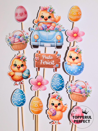 Toppere Tort de PASTE - Toppere Tort Pui De Gaina Cu Oua De Paste – Decor Tort Paste De Primavara