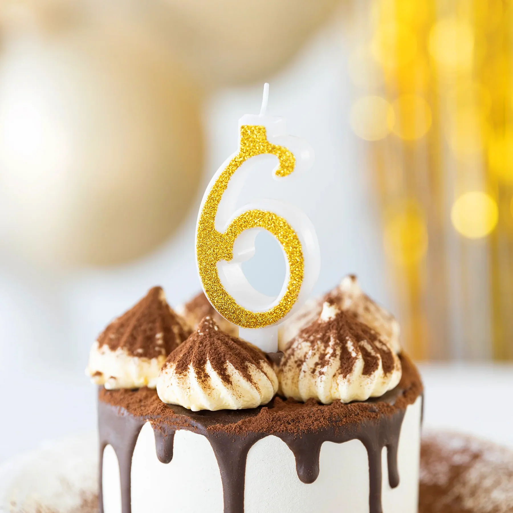 LUMANARI - Lumanare Tort Auriu Glitter Cifra 6 - Decor Tort Aniversar