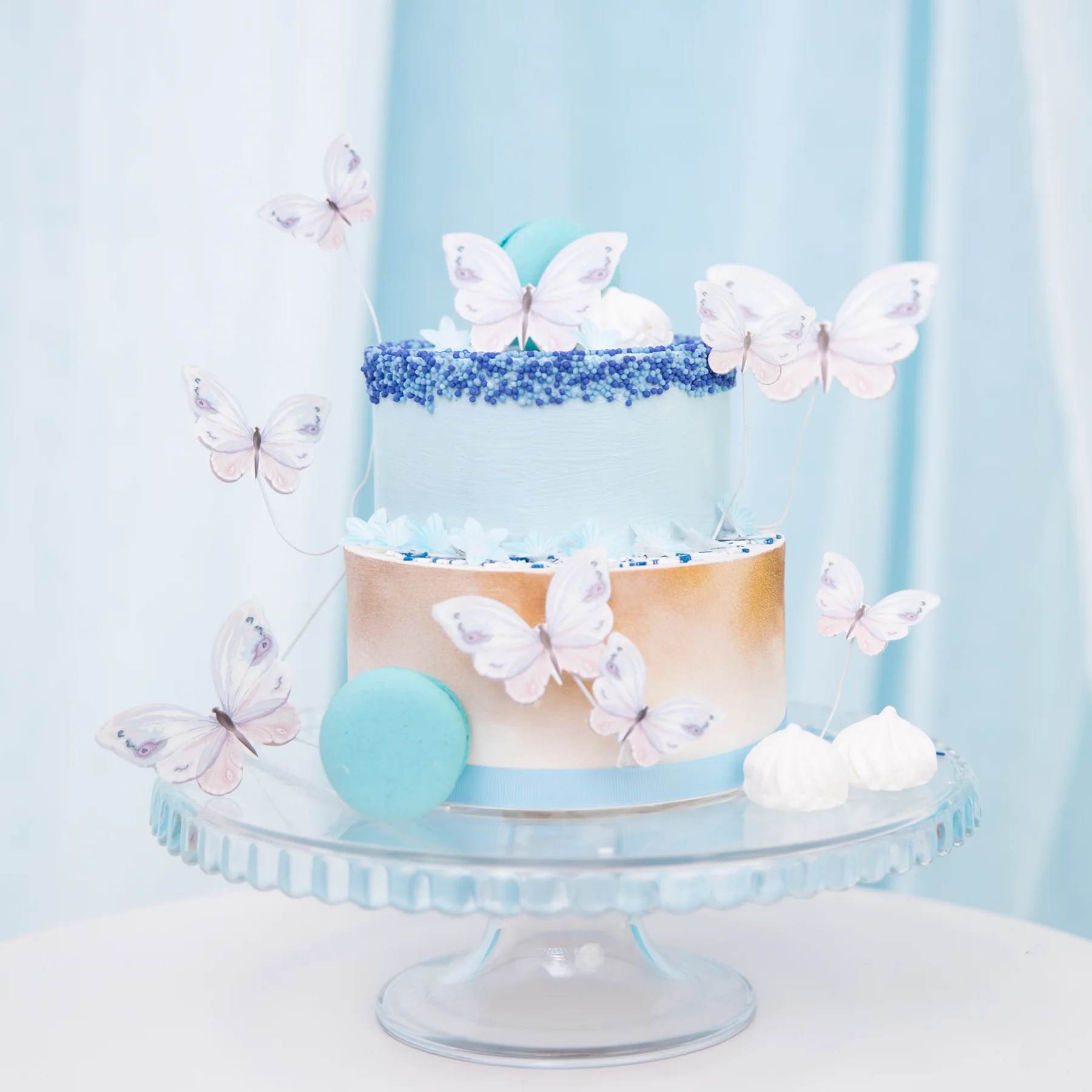 Fluturi Imprimati - Set 9 Fluturi pentru Tort ALB PASTEL | Decoratiuni Elegante pentru Tort si Candy Bar