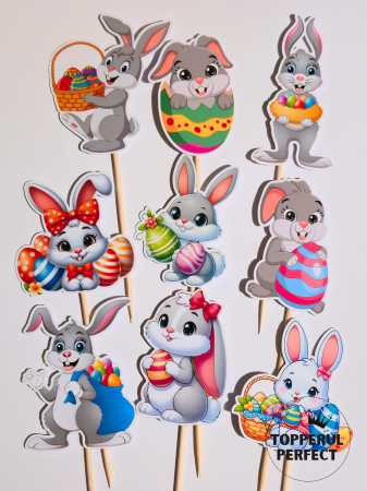 Toppere Tort de PASTE - Set 9 Toppere Tort Cu Iepuras De Paste – Decor Tort Paste Primavara