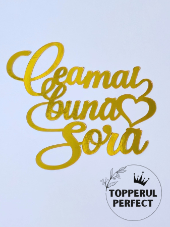 Toppere cu Scris - Topper Cea mai buna Sora Auriu /1 Bucată