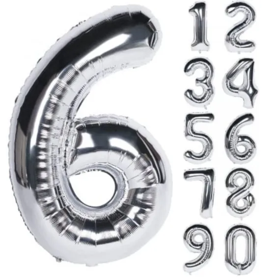 Articole Petrecere - Balon Cifra 6 Argintiu din Folie - Balon pentru Petreceri si Aniversari