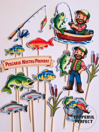 Toppere Torturi - Toppere tort Pescar Preferat – Decor tort tematic pescuit