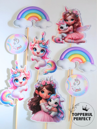 Toppere Torturi - Set Toppere Unicorni & Curcubeu
