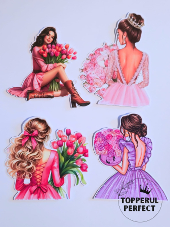 1 Martie - Toppere Tort Femei Cu Flori Siluete – Decor Tort Elegant