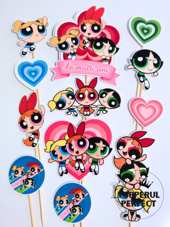 Toppere Diverse - Toppere Tort Fetitele Powerpuff – Set Aniversar Eroine Decor