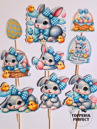 Toppere Tort de PASTE - Toppere Tort Iepuras Paste Albastru – Decor Tort Paste Pentru Baieti