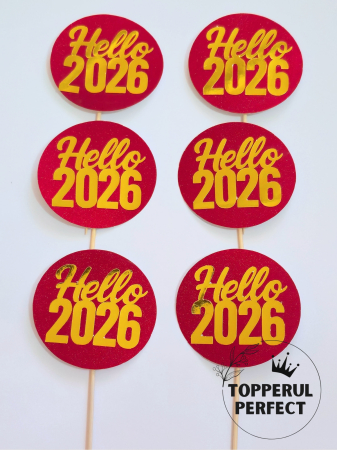 Toppere cu Scris - Topper Hello 2026 rotund / 1 Bucată