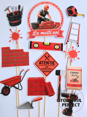 Toppere Tort Constructii - Toppere Tort Constructii Barbati – Set Aniversar Santier Decor