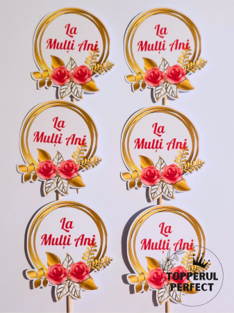Toppere Diverse - Toppere Tort La Multi Ani Cu Flori – Decor Tort Elegant