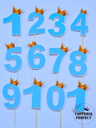 Cifre - Set Toppere Cifre Albastre cu Coroana