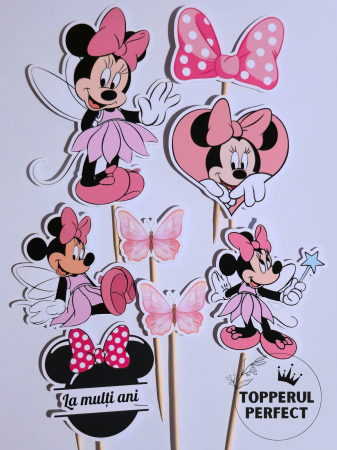 Toppere Torturi - Toppere Tort Minnie Mouse Fundita Si Fluturi – Decor Tort Copii