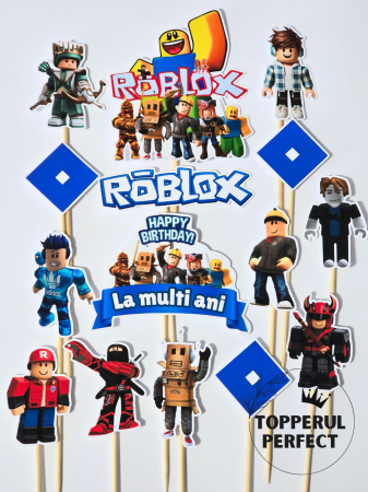 Toppere Torturi - Toppere Tort Roblox Albastru - Decor Tort Gaming Baieti