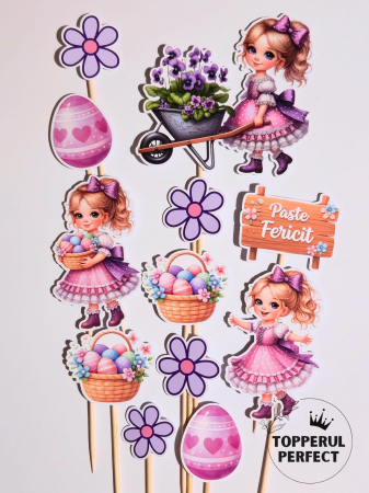 Toppere Tort de PASTE - Toppere Tort Paste Pentru Fetite – Decor Tort Paste Mov