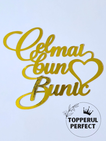 Decoratiuni Toppere - Topper Cel mai bun Bunic Auriu /1 Bucată