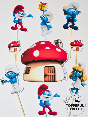 Toppere Baieti - Set Toppere Strumfii + casa ciuperca