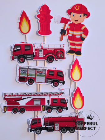 Toppere Meserii - Toppere Tort Pompieri Cu Masina – Decor Tort Copii