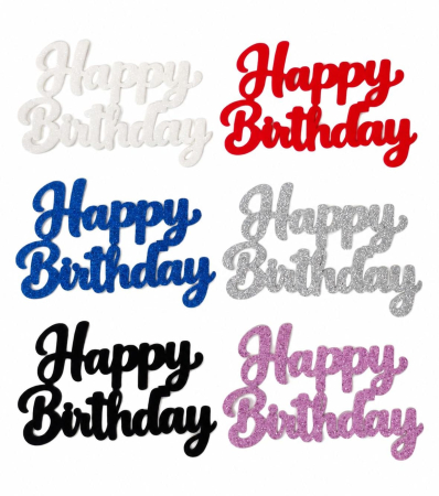 Toppere Torturi - Set 6 Topper Happy Birthday din Carton Glitter 250g - 10 cm - Culori Mixte