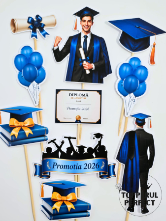 Absolvire Scoala - Set Toppere Promotia 2026 Absolvire Baiat Albastru