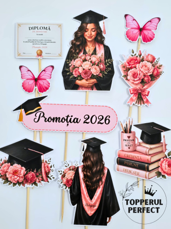 Absolvire Scoala - Set Toppere Promotia 2026 Absolvire Pedagogie Roz Elegant