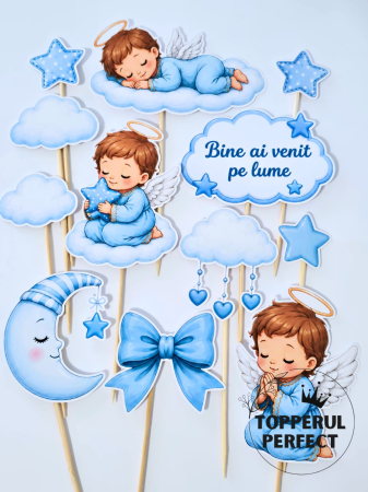 Toppere Botez - Toppere Tort Bebe Bine Ai Venit Pe Lume Albastru | Decoratiuni Tort