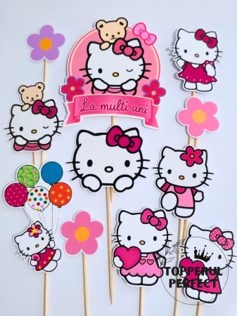 Toppere Fete - Toppere Tort Hello Kitty – Set Aniversar Kawaii Fete Decor