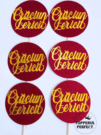 Toppere cu Scris - Topper Craciun Fericit rotund / 1 Bucată