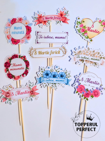 8 Martie - Toppere tort 8 martie elegante – ETICHETE 10 buc