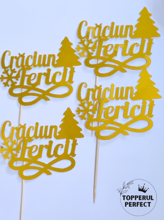 Toppere Craciun - Topper Craciun Fericit Auriu