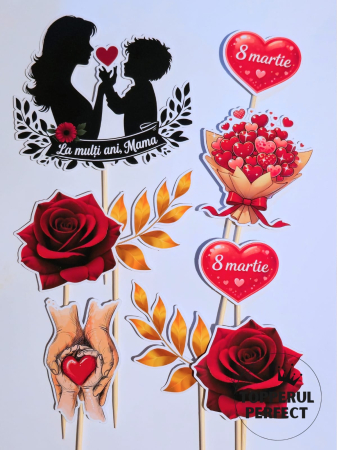 Toppere Torturi - Toppere tort 8 martie cu design feminin – decor pentru mama ROSU