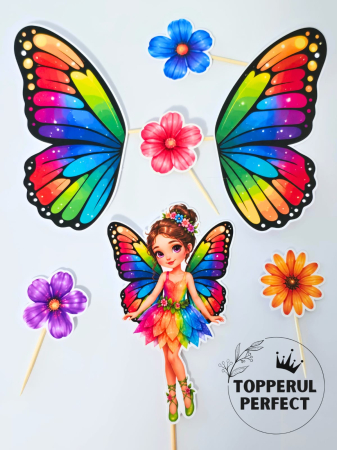 Toppere Printese - Aripi Curcubeu pentru Lateralul Tortului – Decor Tort Tip Fluture