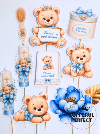 Toppere Torturi - Toppere Tort Ursuleti de Azi Sunt Crestin – Set Botez Aniversar Decor