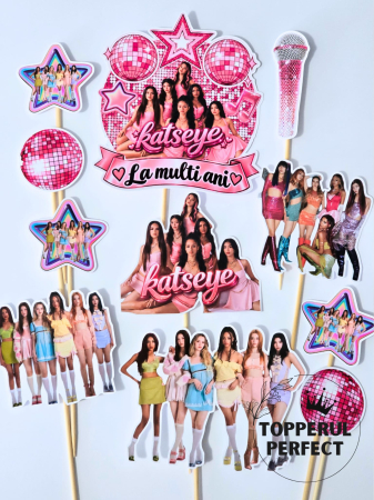 Toppere Torturi - Toppere Tort KATSEYE Fete - Decor Tort Muzica si K-Pop