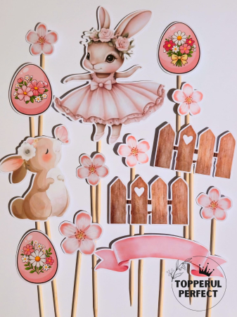 Toppere Tort de PASTE - Toppere Tort Paste Iepuras Balerina – Decor Tort Paste Pentru Fete