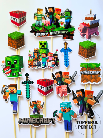 Toppere Torturi - Set Toppere Minecraft Happy Birthday