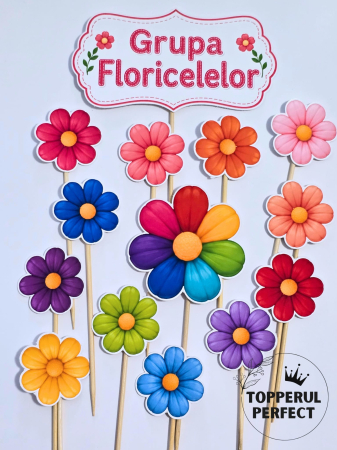 Absolvire Scoala - Set Toppere  Grupa Floricelelor Gradinita Flori Colorate