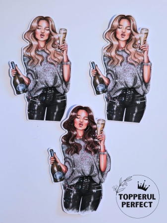 Toppere Femei - Toppere Tort Femei Cu Sampanie – Decor Tort Elegant