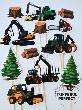 Toppere Barbati - Toppere Tort Padure cu Utilaje | Decoratiuni Tort & Set Toppere