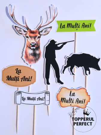 Toppere Torturi - Toppere Tort Vanator Cerb Si Porc Mistret – Decor Tort Tematic