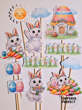 Toppere Tort de PASTE - Toppere Tort Paste Iepuri Albi – Decor Tort Paste Elegant