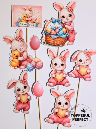 Toppere Tort de PASTE - Toppere Tort Iepuras Paste Roz – Decor Tort Paste Pentru Fete