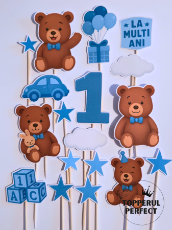 Toppere Torturi - Toppere Tort Botez Baiat cu urs Albastru