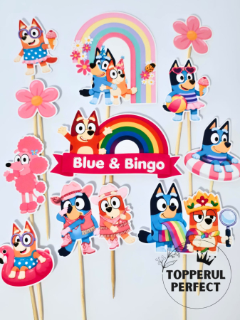 Set Toppere Tort Bluey & Bingo – Curcubeu și Prietenii
