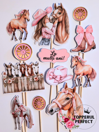 Toppere Animale - Toppere tort cai pentru fete – Decor tort tematic cai aniversare copii