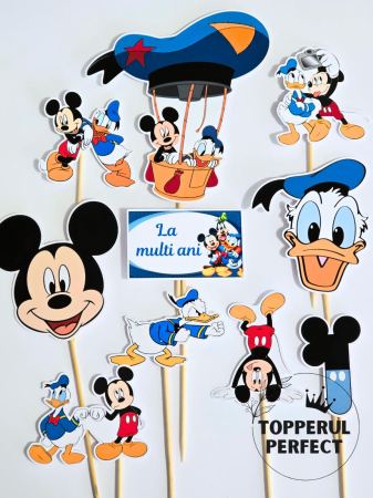 Toppere Minnie & Mickey - Set Toppere Tort Mickey Mouse si Donald Duck - Decoratiuni Deco pentru Decor Tort Copii