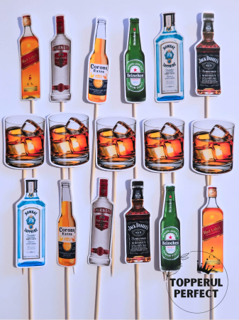 Toppere Torturi - Toppere tort bauturi barbati – decor tort aniversar