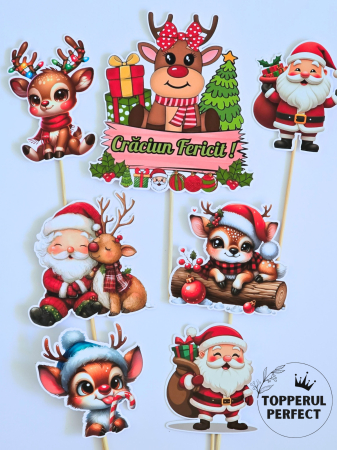 Toppere Craciun - Set Toppere Mos Craciun + Reni