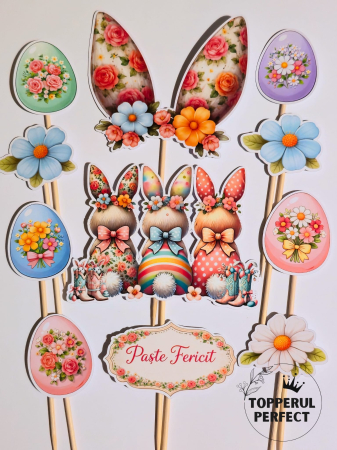 Toppere Tort de PASTE - Toppere Tort Paste Cu Silueta Iepurasilor – Decor Tort Paste Elegant