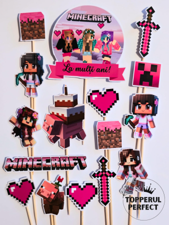 Toppere Torturi - Toppere tort Minecraft Fete – Decor tort tematic Minecraft pentru fete