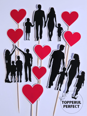 Toppere Torturi - Toppere familie siluete si inimioare – Decor tort simbolic